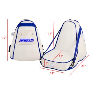 Sea Eagle 2 Pack Deluxe Inflatable Kayak Seats - Extra Back Support for Kayaking, Paddling, Rowing or Fishing. Rear Pocket (Set of 2 White and Blue Inflatable Seat)