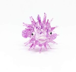 studio one aquarium coastal sea animal figurine art glass blown purple puffer fish figurine collection best gift