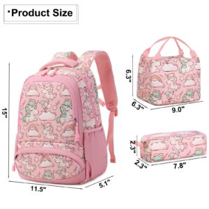 Meisohua School Backpacks Set Girls Unicorn Backpack with Lunch Bag and Pencil Case Kids 3 in 1 Bookbags Set School Bag for Elementary Preschool Water Resistant (Pink)