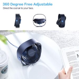 SmartDevil Small Personal USB Desk Fan,3 Speeds Portable Desktop Table Cooling Fan Powered by USB,Strong Wind,Quiet Operation,for Home Office Car Outdoor Travel (Navy Blue)