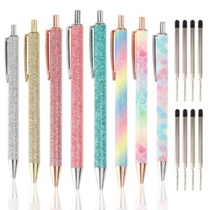 jpsor 8pcs glitter pens, glitter ballpoint pens with replacement refills, black ink medium 1mm fancy pen for girls school and office