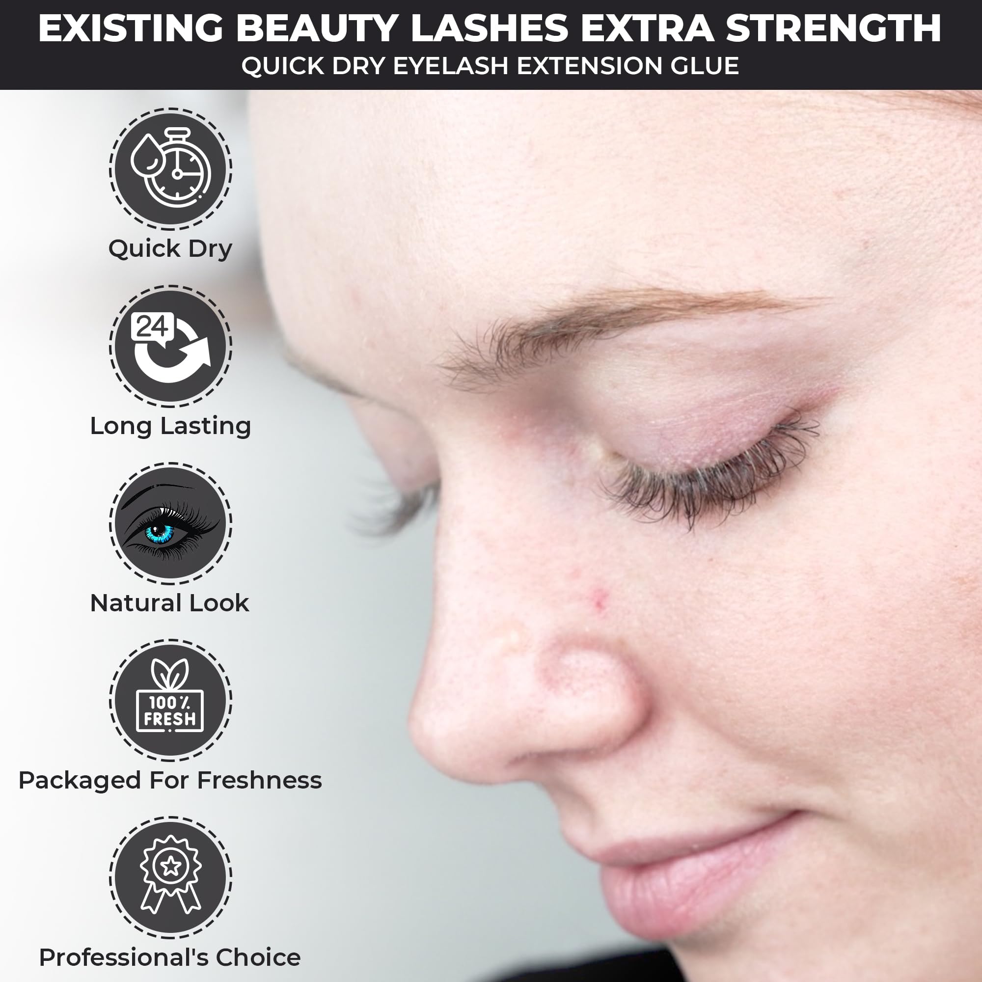 Eyelash Extension Glue Extra Strong Professional Lash Glue for Eyelash Extensions - Drys in 1-2s with 6-7 Week Retention by Existing Beauty Lashes 5ml