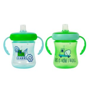 the first years - soft spout sippy cup - toddler trainer cup for 6+ months -with handles and leak proof lid - 7 oz - construction print - 2 count