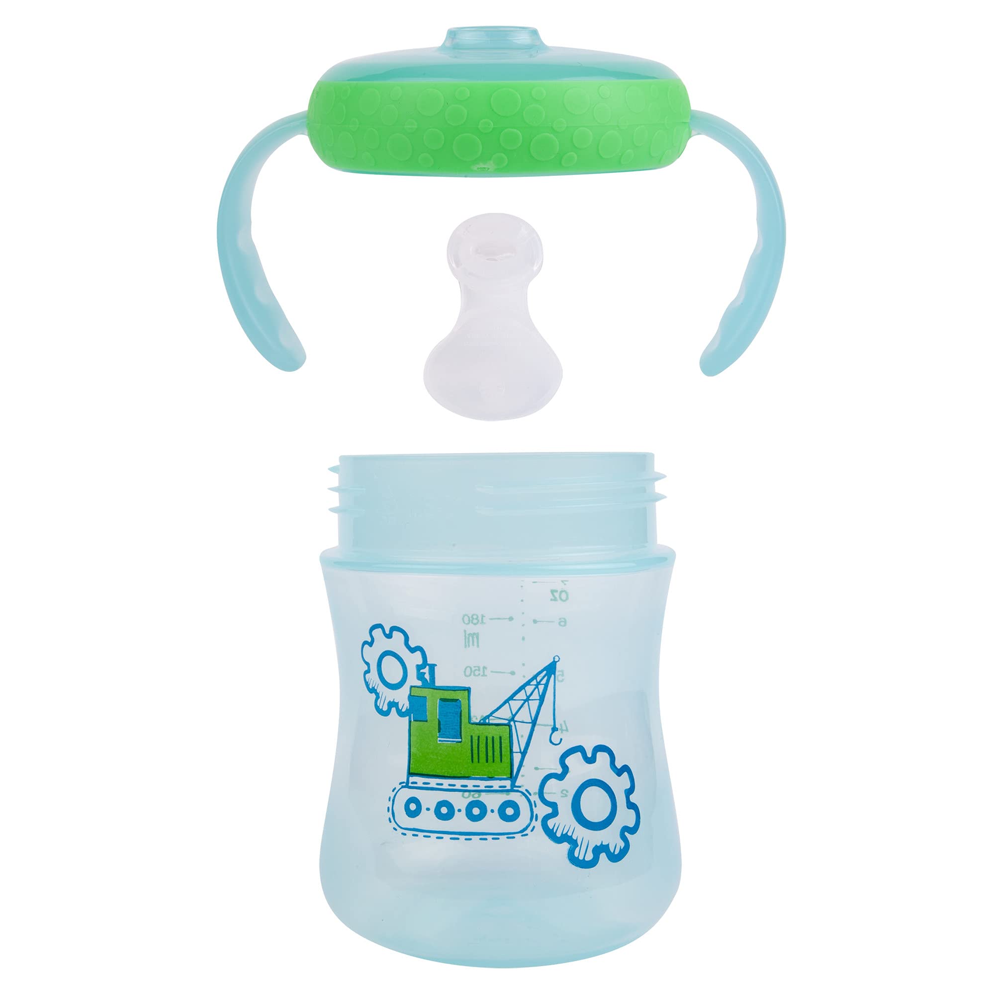 The First Years - Soft Spout Sippy Cup - Toddler Trainer Cup for 6+ Months -With Handles and Leak Proof Lid - 7 Oz - Construction Print - 2 Count