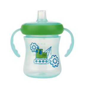 The First Years - Soft Spout Sippy Cup - Toddler Trainer Cup for 6+ Months -With Handles and Leak Proof Lid - 7 Oz - Construction Print - 2 Count