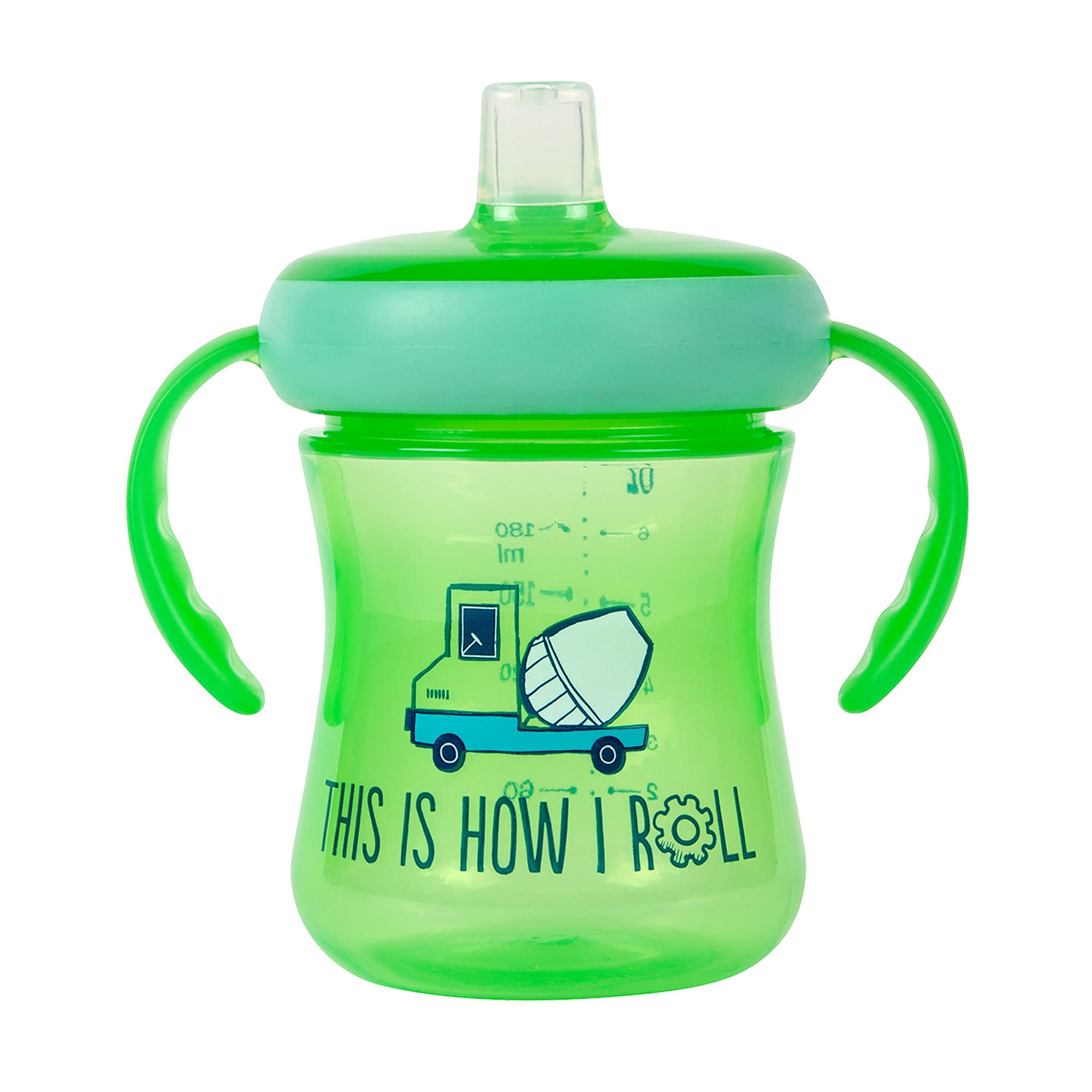 The First Years - Soft Spout Sippy Cup - Toddler Trainer Cup for 6+ Months -With Handles and Leak Proof Lid - 7 Oz - Construction Print - 2 Count