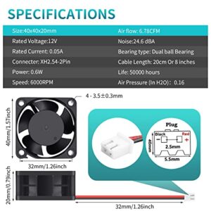 Wathai 40mm x 20mm 12V Dual Ball Bearing DC Brushless Cooling Fan for 12 Volt PSU Replacment, DIY Small Electronic Equipment Cooling