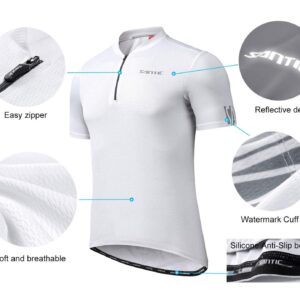 Santic Men's Cycling Jersey Short Sleeve with 3 Rear Pockets Half Zip Breathable Moisture Wicking Quick Dry Biking Shirts