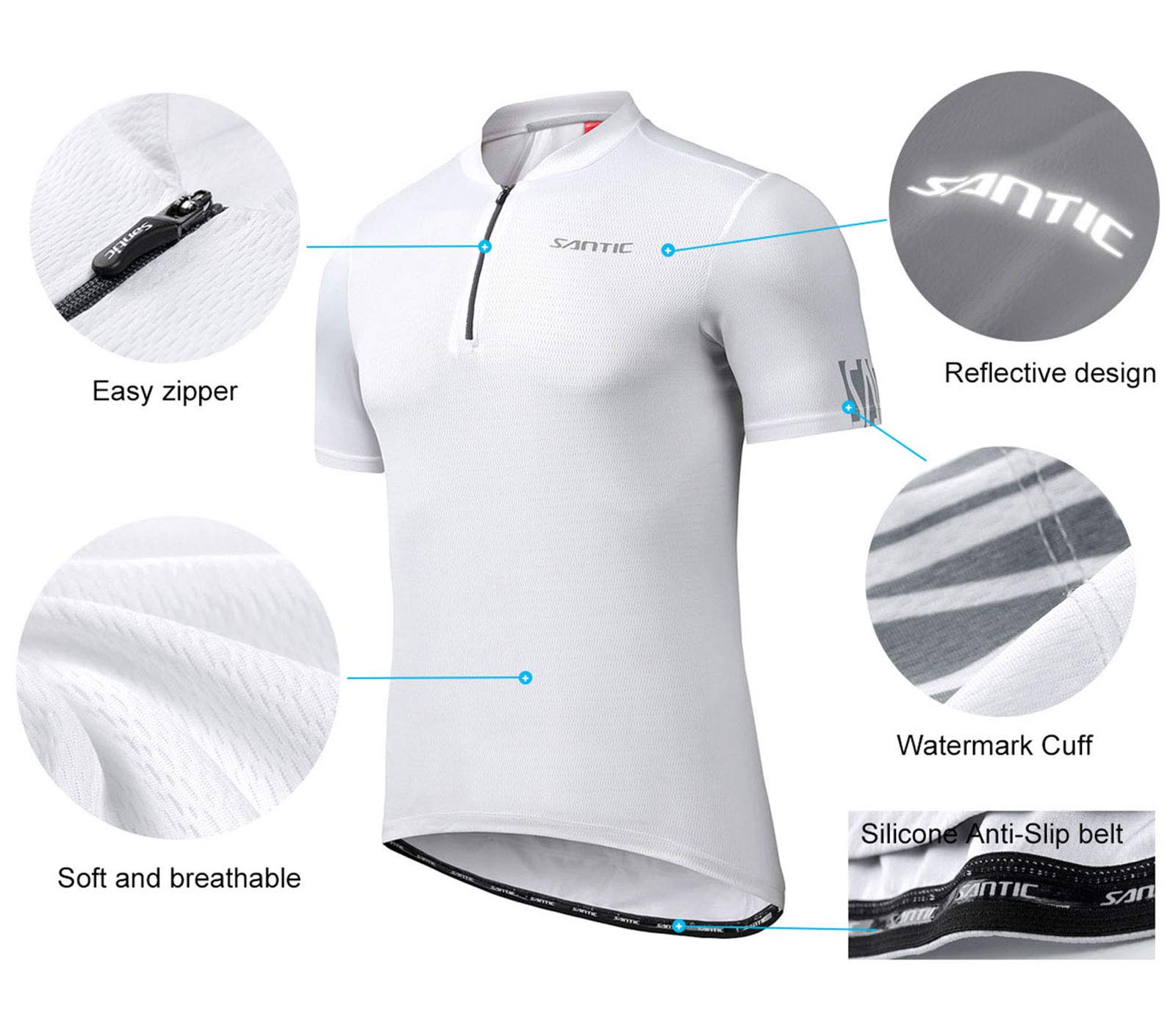 Santic Men's Cycling Jersey Short Sleeve with 3 Rear Pockets Half Zip Breathable Moisture Wicking Quick Dry Biking Shirts