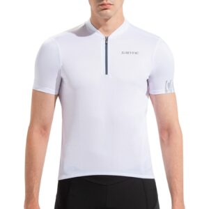 Santic Men's Cycling Jersey Short Sleeve with 3 Rear Pockets Half Zip Breathable Moisture Wicking Quick Dry Biking Shirts