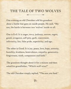 the tale of two wolves cherokee poster - canvas or poster native american book page print - great motivational and inspirational gift for home and office native american decor for home