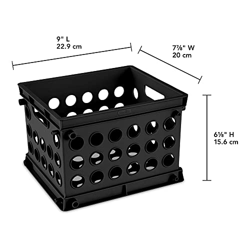 Sterilite Mini Crate, Stackable Plastic Storage Bin with Handles, Organize Home, Garage, Office, School, Dorm Room, Black, 1-Pack