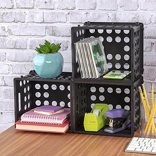 Sterilite Mini Crate, Stackable Plastic Storage Bin with Handles, Organize Home, Garage, Office, School, Dorm Room, Black, 1-Pack