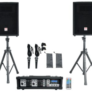 Rockville RPG2X10 Powered Bluetooth Mixer+(2) 10" Speakers+Stands+Wireless Mics