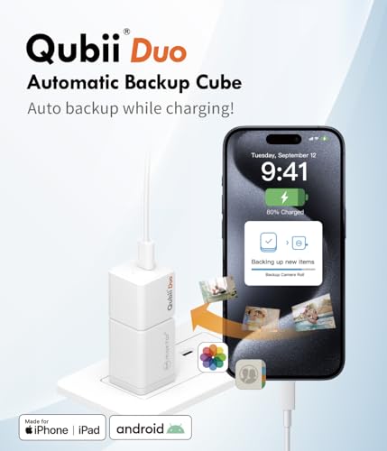 MAKTAR Qubii Duo - USB-A Flash Drive Fits iPad Flash Drive for Android Smartphone iPhone Backup Flash Drive iPhone Photo Backup Storage Device with File Organizer App - White w/o Micro SD Memory