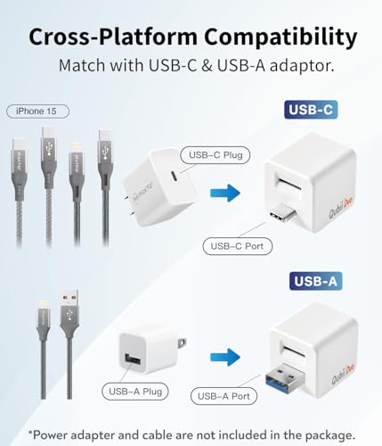 MAKTAR Qubii Duo - USB-C Flash Drive Fits iPad Flash Drive for Android Smartphone iPhone Backup Flash Drive iPhone Photo Backup Storage Device with File Organizer App - White without Micro SD Memory