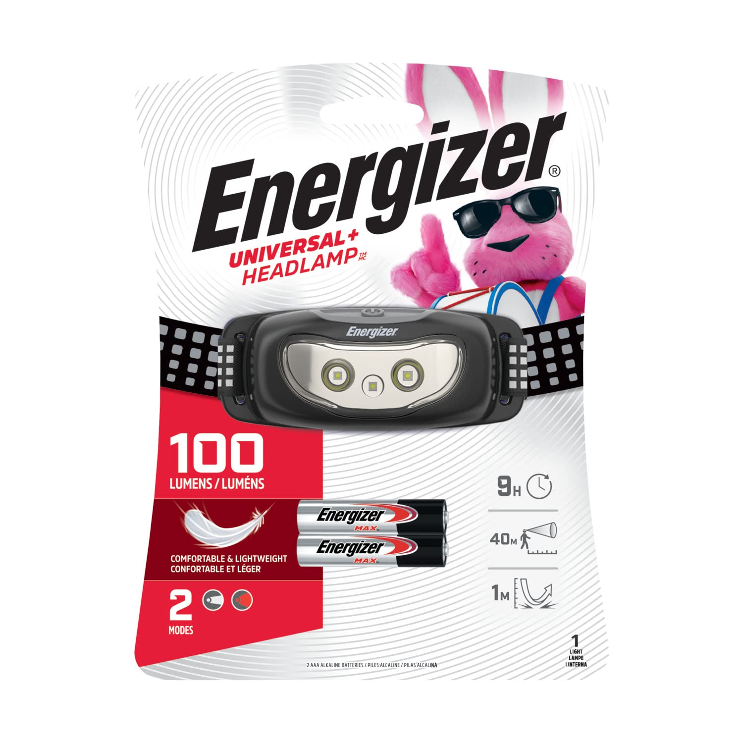 Energizer Universal Plus LED Headlamp, Lightweight Bright Headlamp for Outdoors, Camping and Emergency Light for Adults and Kids, Includes Batteries, Pack of 1