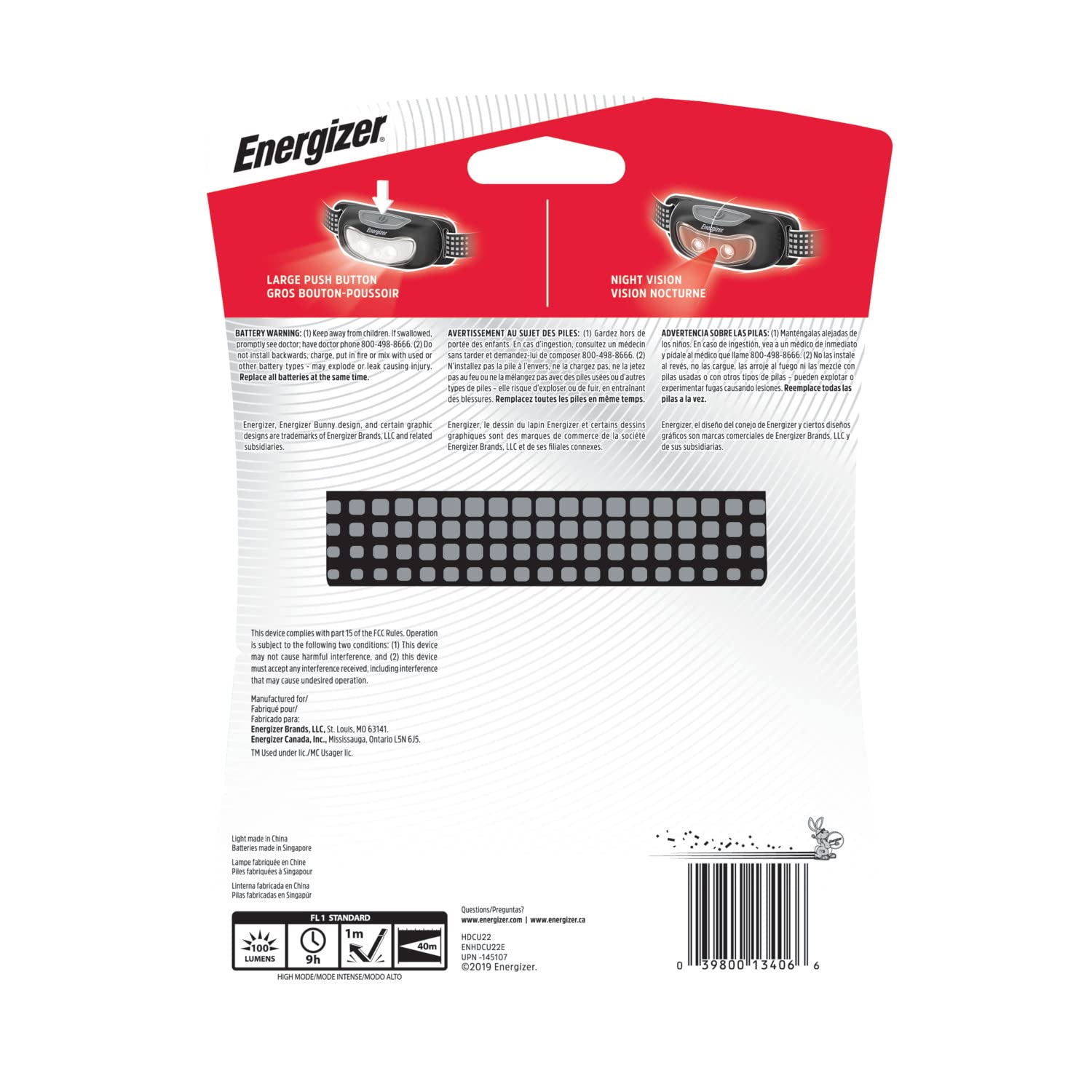 Energizer Universal Plus LED Headlamp, Lightweight Bright Headlamp for Outdoors, Camping and Emergency Light for Adults and Kids, Includes Batteries, Pack of 1