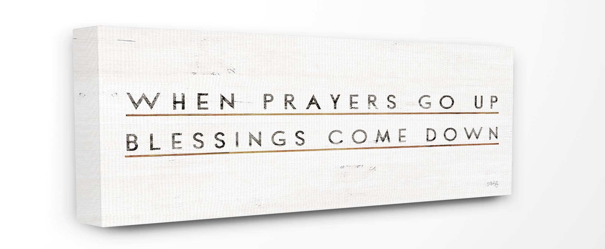 Stupell Industries When Prayers Go Up Distressed Texture White Wood Look Canvas Wall Art, 10 x 24, Multi-Color