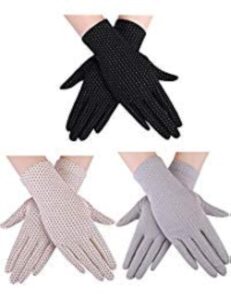 3 pairs uv gloves sun protection women driving gloves summer sunblock gloves for driving riding outdoor (black, beige, gray, medium)