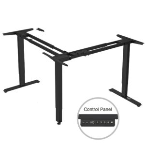 avlt 47" electric standing desk (3 ft 11 inches) l shaped sit stand desk height adjustable with swappable mid foot design - 3 leg motorized corner desk - frame only - black