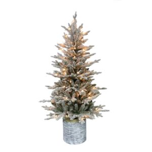 puleo international 4.5 foot pre-lit potted flocked arctic fir artificial christmas tree with 70 ul-listed clear lights