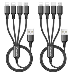 Multi Charging Cable, Multi Charger Cable 2Pack 4FT Nylon Braided Universal 4 in 1 Multiple USB Cable Fast Charging Cord Adapter with Type-C, Micro USB Port Connectors for Cell Phones Tablet More