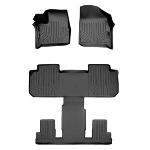 smartliner custom fit floor mats 3 row liner set black compatible with 2018-2023 chevrolet traverse with 2nd row bucket seats