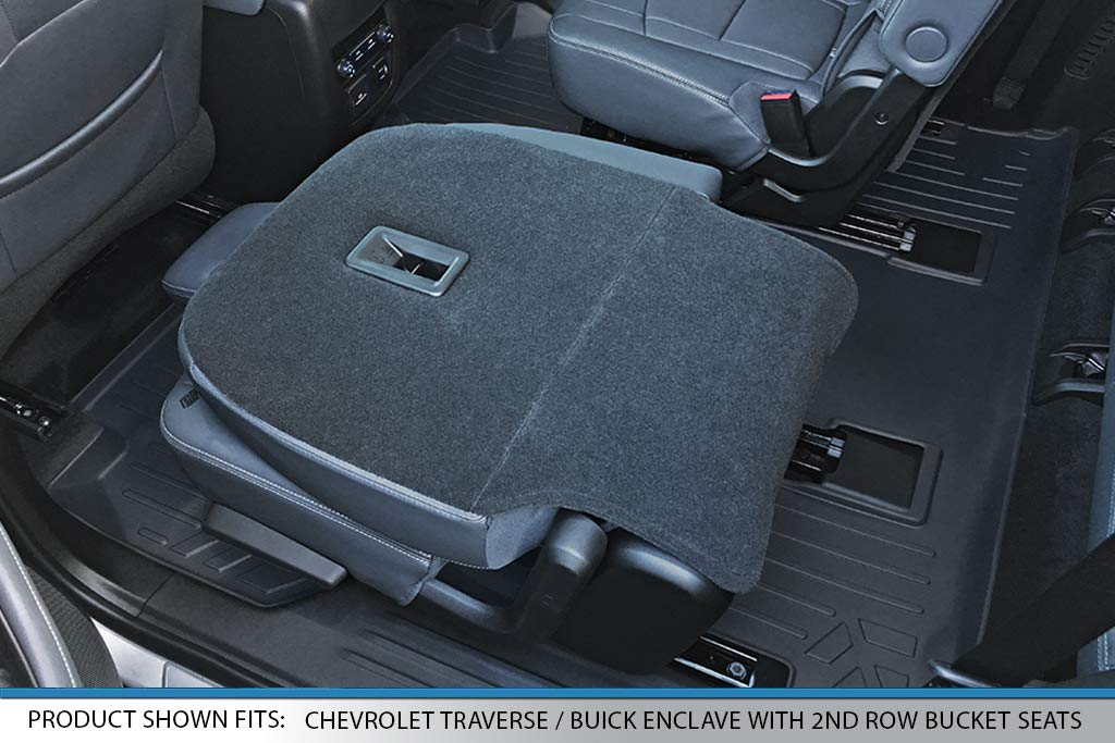 SMARTLINER Custom Fit Floor Mats 3 Row Liner Set Black Compatible with 2018-2023 Chevrolet Traverse with 2nd Row Bucket Seats