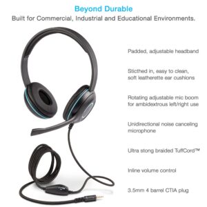 Cyber Acoustics (20 Pack) 3.5mm Stereo Headset with Headphones and Noise Cancelling Microphone for PCs, Tablets, and Cell Phones in The Classroom or Home (AC-5002) …