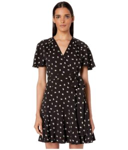 jill jill stuart embroidered wrap dress black/off-white 0