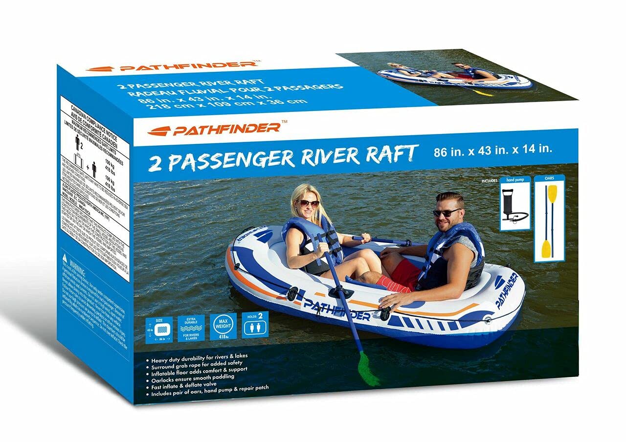 Generic Pathfinder Inflatable Raft 2 Person Boat with Pump Oars Sports River Canoe Rafting Outdoor Beach Lake