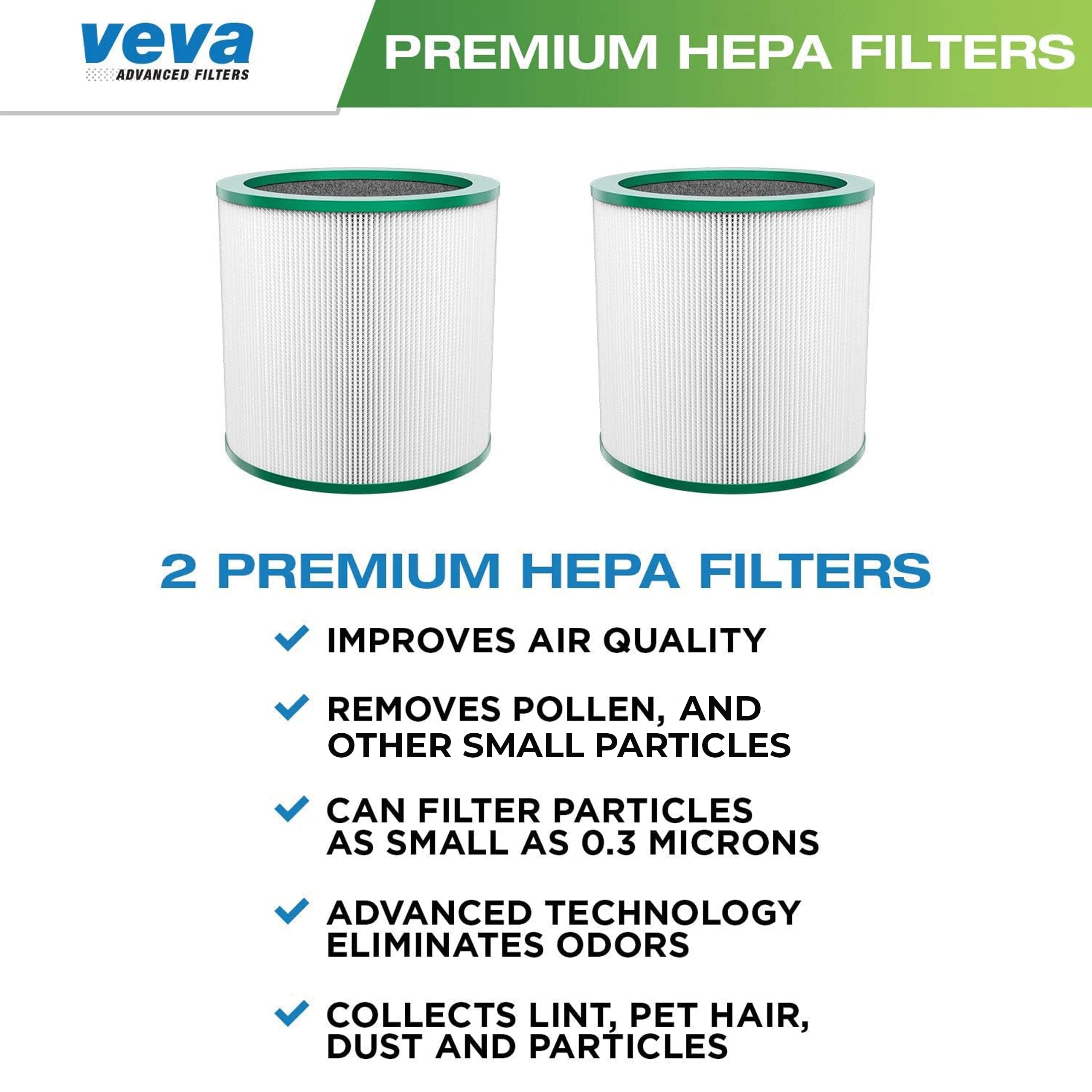 VEVA HEPA Filter Replacement 2 Pack - Premium Air Purifier Filters, Compatible w/Dyson Pure Cool Link Models TP01, TP02, TP03 & BP01