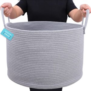 OrganiHaus Gray Extra Large Blanket Basket for Living Room 20x13 | Large Woven Baskets for Storage | Baby Laundry Basket | Soft Cotton Rope Basket with Handles | Baby Toy Baskets Storage for Kids