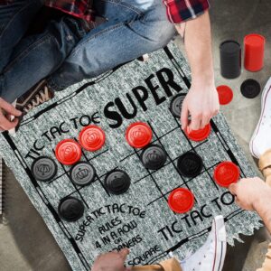 Win SPORTS 3 in 1 Giant Checkers,Mega Tic Tac Toe,Indoor Outdoor Jumbo Classic Board Games,30”Reversible Rug with 24 Checkers Pieces,Checkers Cloth Mat Game for Travel,Family Party,BBQ