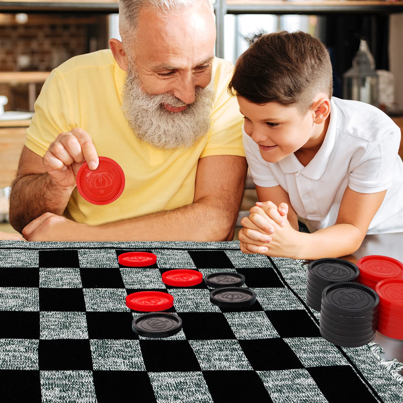 Win SPORTS 3 in 1 Giant Checkers,Mega Tic Tac Toe,Indoor Outdoor Jumbo Classic Board Games,30”Reversible Rug with 24 Checkers Pieces,Checkers Cloth Mat Game for Travel,Family Party,BBQ