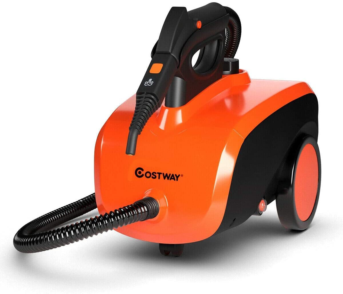 COSTWAY Multipurpose Steam Cleaner with 19 Accessories, Heavy Duty Household Steamer Chemical-Free Cleaning, 1.5L Dual-Tank Rolling Cleaning Machine for Carpet, Floor, Window and Car, Orange+Black