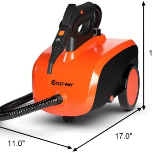 COSTWAY Multipurpose Steam Cleaner with 19 Accessories, Heavy Duty Household Steamer Chemical-Free Cleaning, 1.5L Dual-Tank Rolling Cleaning Machine for Carpet, Floor, Window and Car, Orange+Black