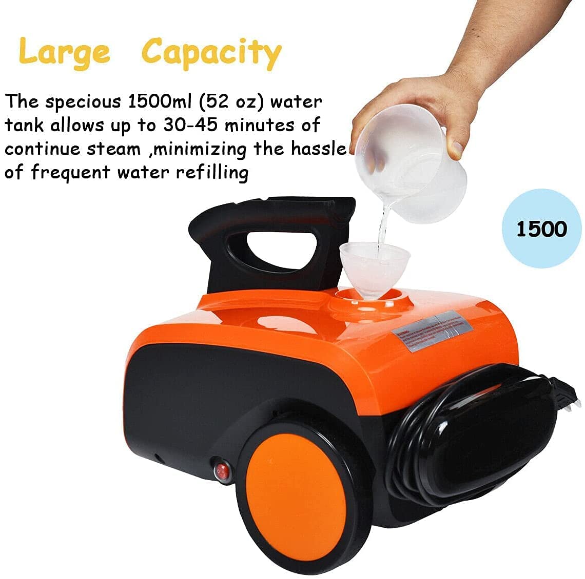 COSTWAY Multipurpose Steam Cleaner with 19 Accessories, Heavy Duty Household Steamer Chemical-Free Cleaning, 1.5L Dual-Tank Rolling Cleaning Machine for Carpet, Floor, Window and Car, Orange+Black