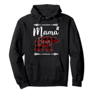 MAMA BEAR Mother's Day Mom Buffalo Plaid Christmas Gift Pullover Hoodie