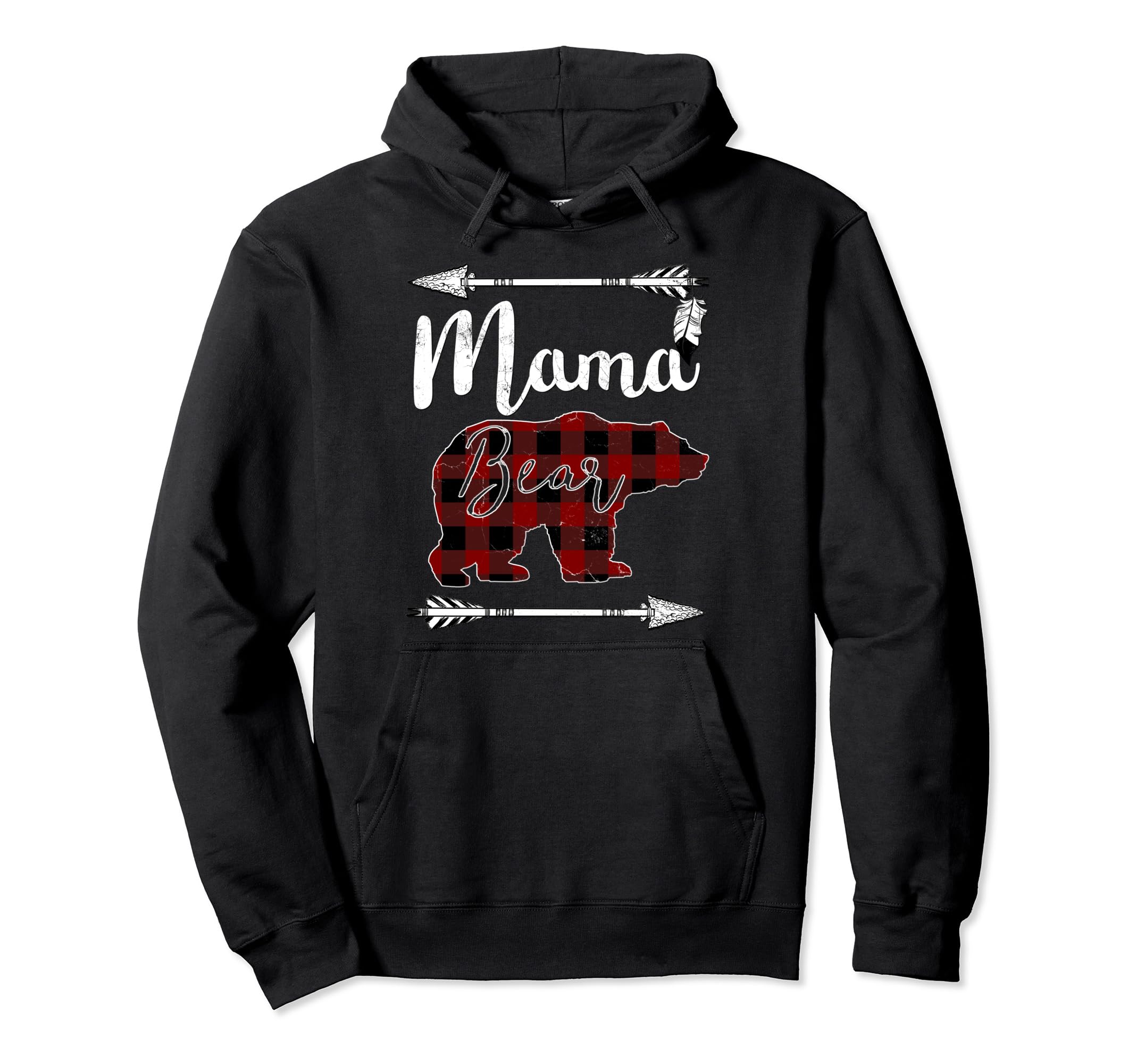 MAMA BEAR Mother's Day Mom Buffalo Plaid Christmas Gift Pullover Hoodie