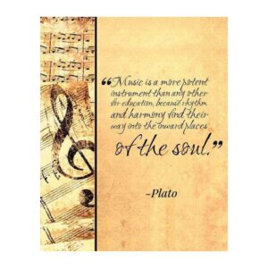 music finds its way - plato inspirational quotes music decor wall art, this wall decor music poster print is great for music room, office decvor, and man cave room decor aesthetic, unframed - 8x10