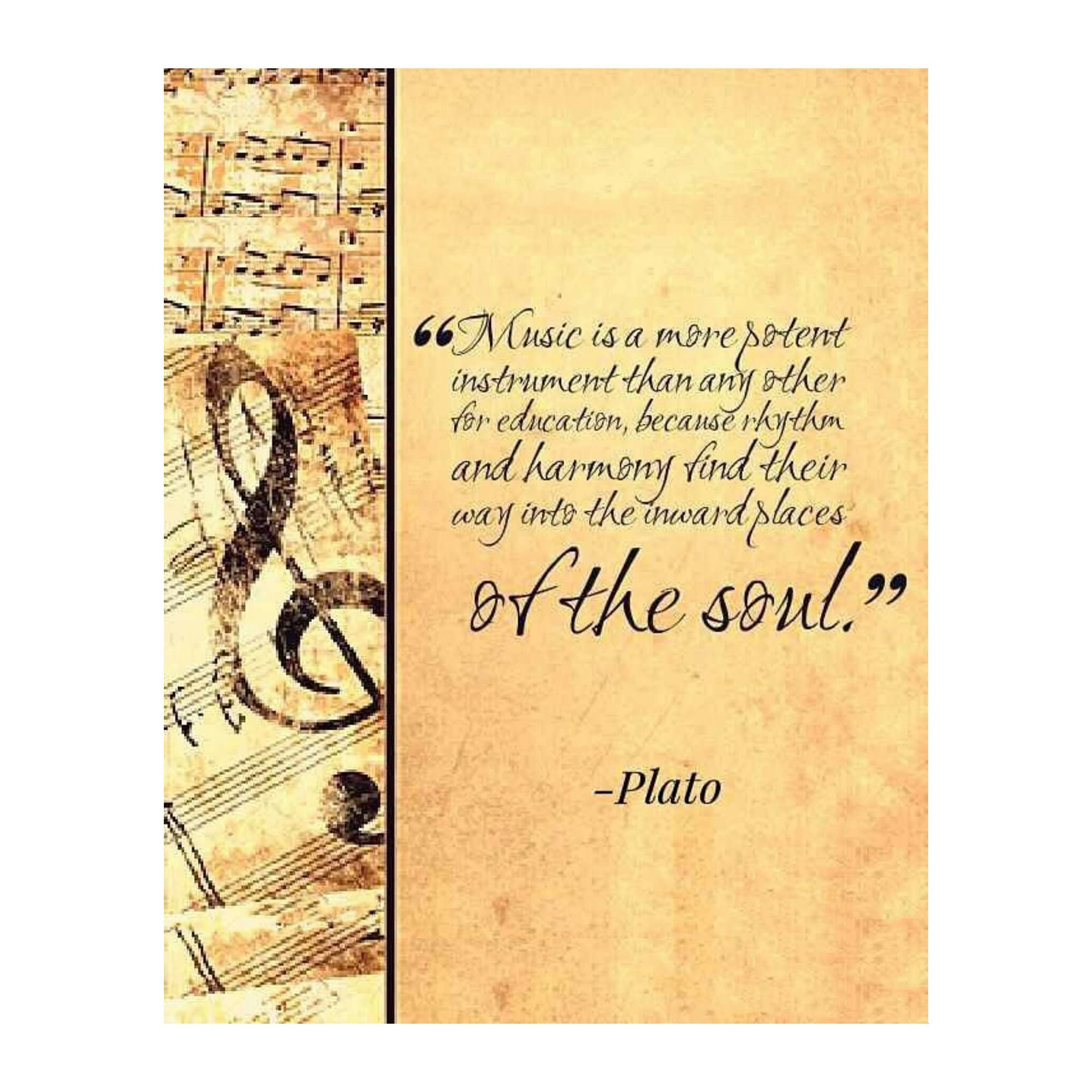 Music Finds Its Way - Plato Inspirational Quotes Music Decor Wall Art, This Wall Decor Music Poster Print is Great For Music Room, Office Decvor, And Man Cave Room Decor Aesthetic, Unframed - 8x10