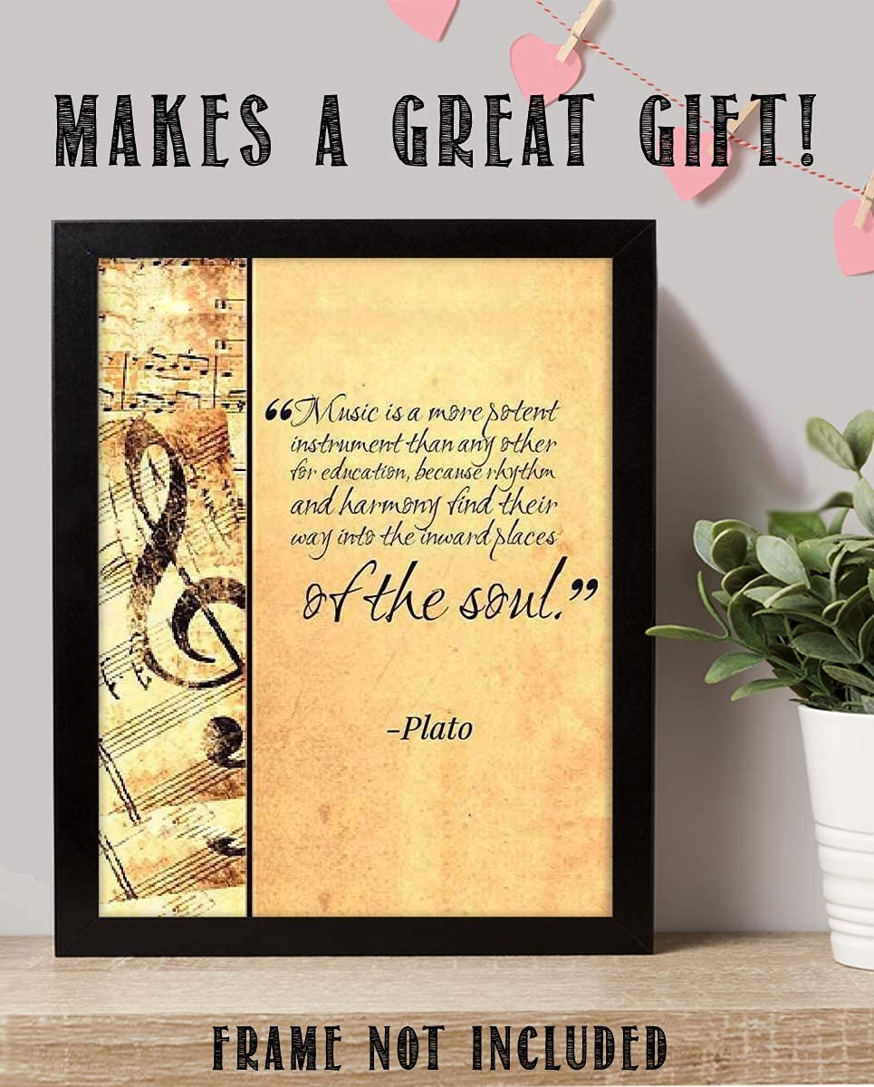 Music Finds Its Way - Plato Inspirational Quotes Music Decor Wall Art, This Wall Decor Music Poster Print is Great For Music Room, Office Decvor, And Man Cave Room Decor Aesthetic, Unframed - 8x10