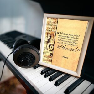 Music Finds Its Way - Plato Inspirational Quotes Music Decor Wall Art, This Wall Decor Music Poster Print is Great For Music Room, Office Decvor, And Man Cave Room Decor Aesthetic, Unframed - 8x10