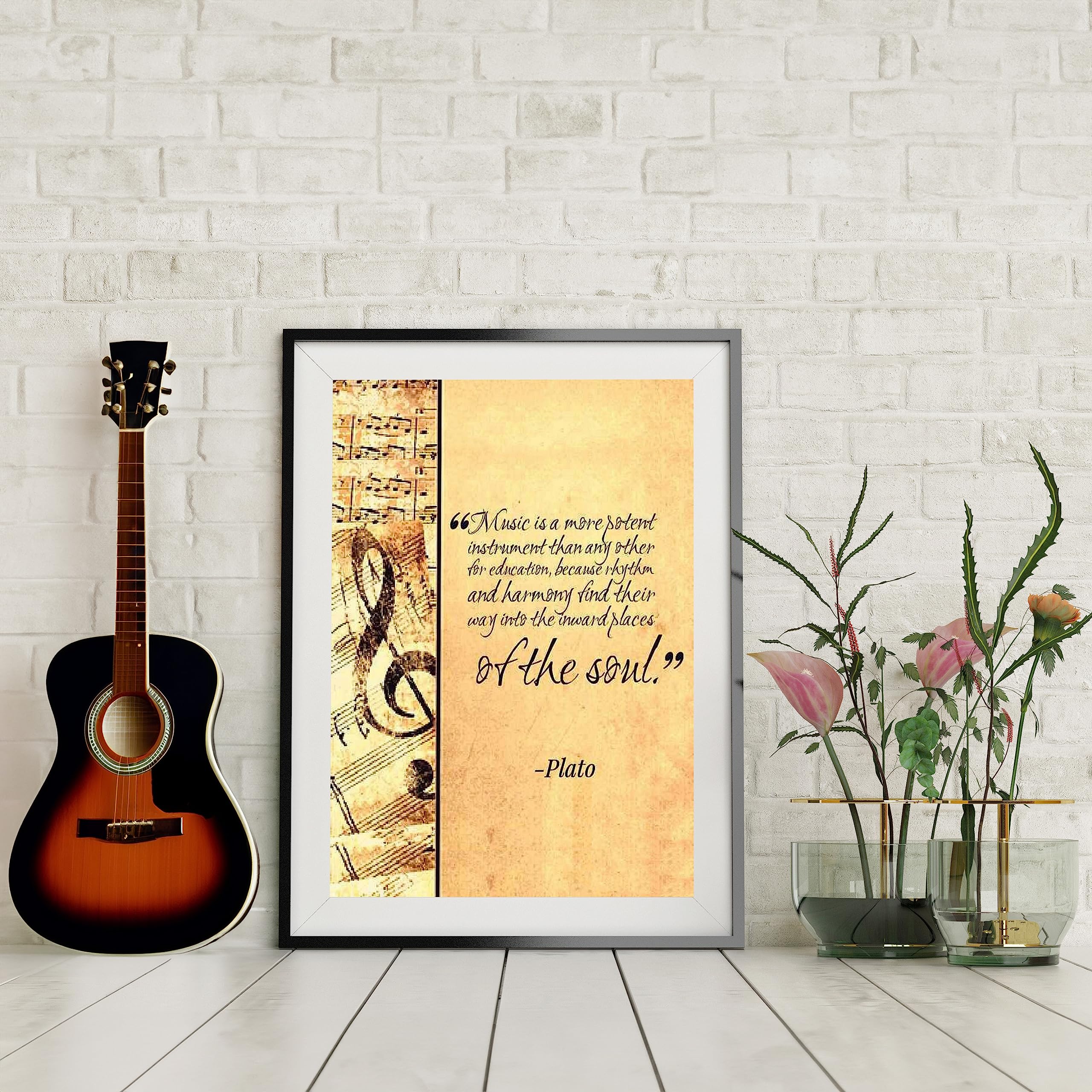 Music Finds Its Way - Plato Inspirational Quotes Music Decor Wall Art, This Wall Decor Music Poster Print is Great For Music Room, Office Decvor, And Man Cave Room Decor Aesthetic, Unframed - 8x10