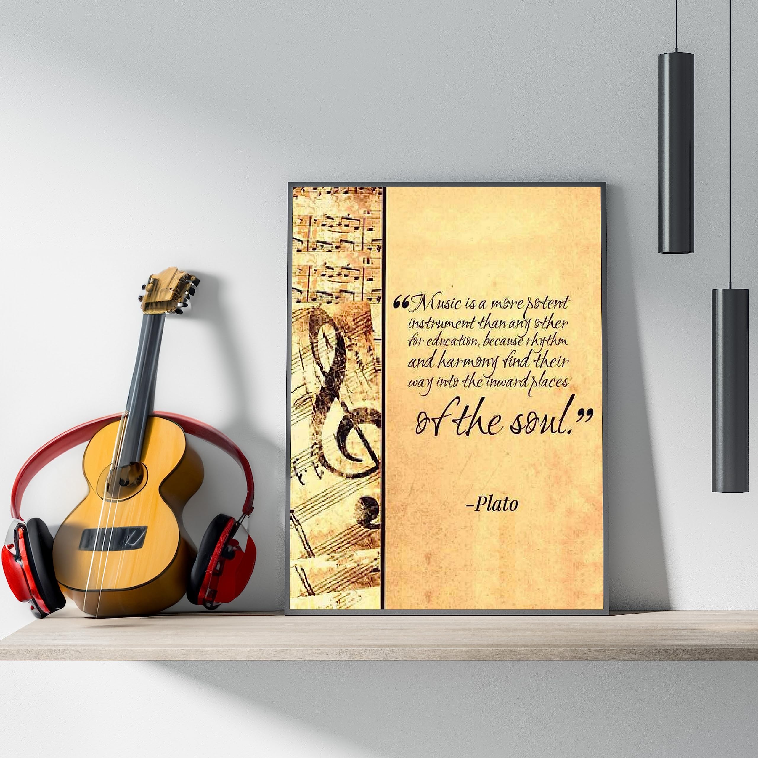 Music Finds Its Way - Plato Inspirational Quotes Music Decor Wall Art, This Wall Decor Music Poster Print is Great For Music Room, Office Decvor, And Man Cave Room Decor Aesthetic, Unframed - 8x10