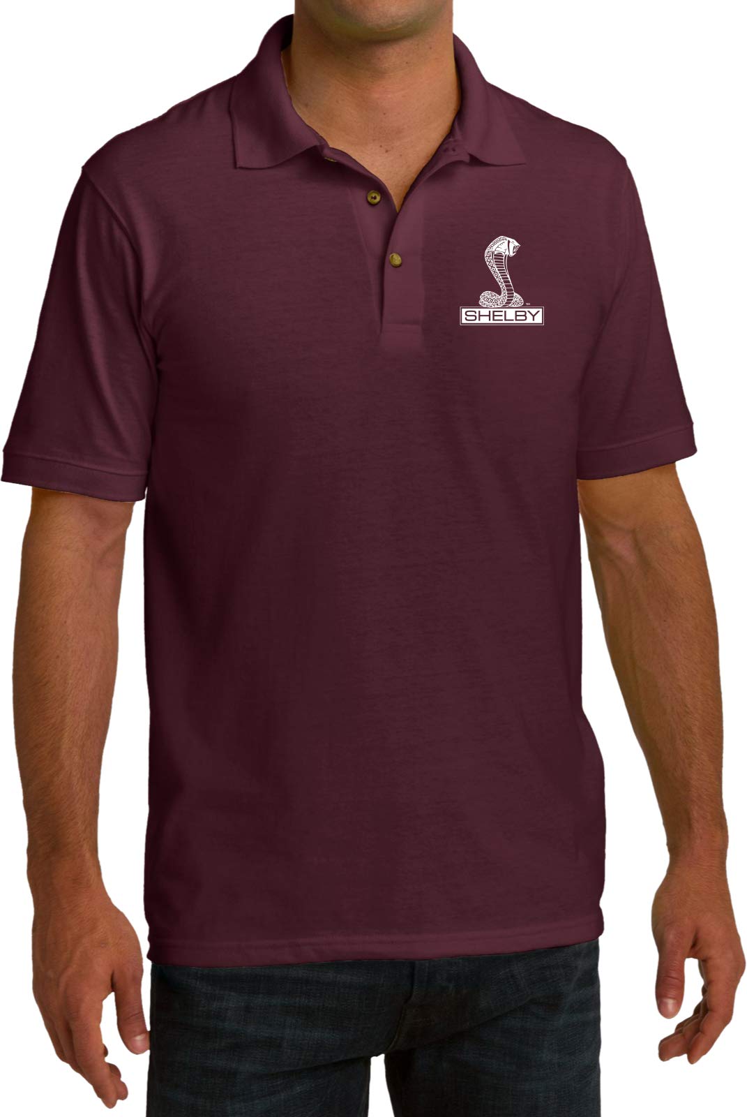 Ford Shelby Cobra Pocket Print Pique Polo, Athletic Maroon Medium