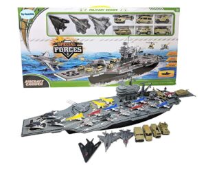 33 inch aircraft carrier with soldiers jets military vehicles (18 fighter jets)