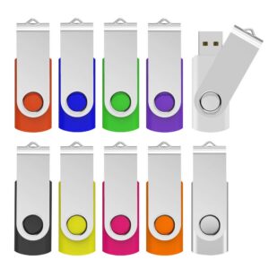 usb 3.0 flash drive kootion 10 pack 32gb flash drive usb thumb drive 3.0 usb drive 32gb usb flash drive keychain memory stick swivel jump drives, color-coded